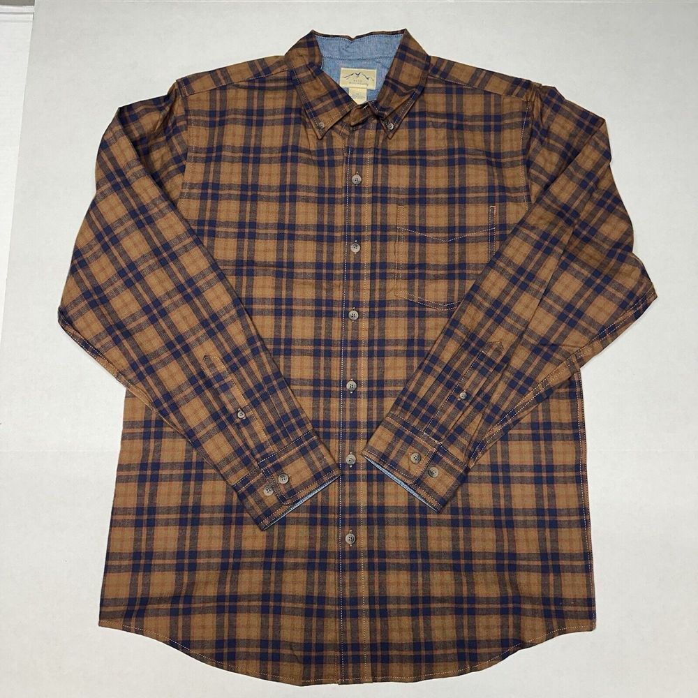 Blue‎ Mountain Plaid Long Sleeve Button Up Shirt Mens Size Medium Flannel Brown